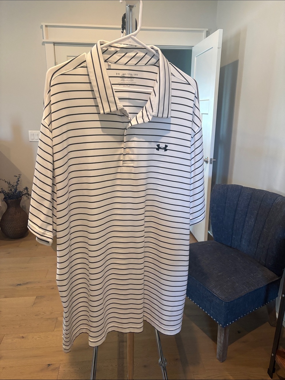 Under Armour White Polo with Thin Black Stripes